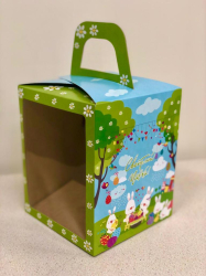 Изображение Коробка для кулича "ПАСХАЛЬНЫЕ КРОЛИКИ" 15х15х18см с окном